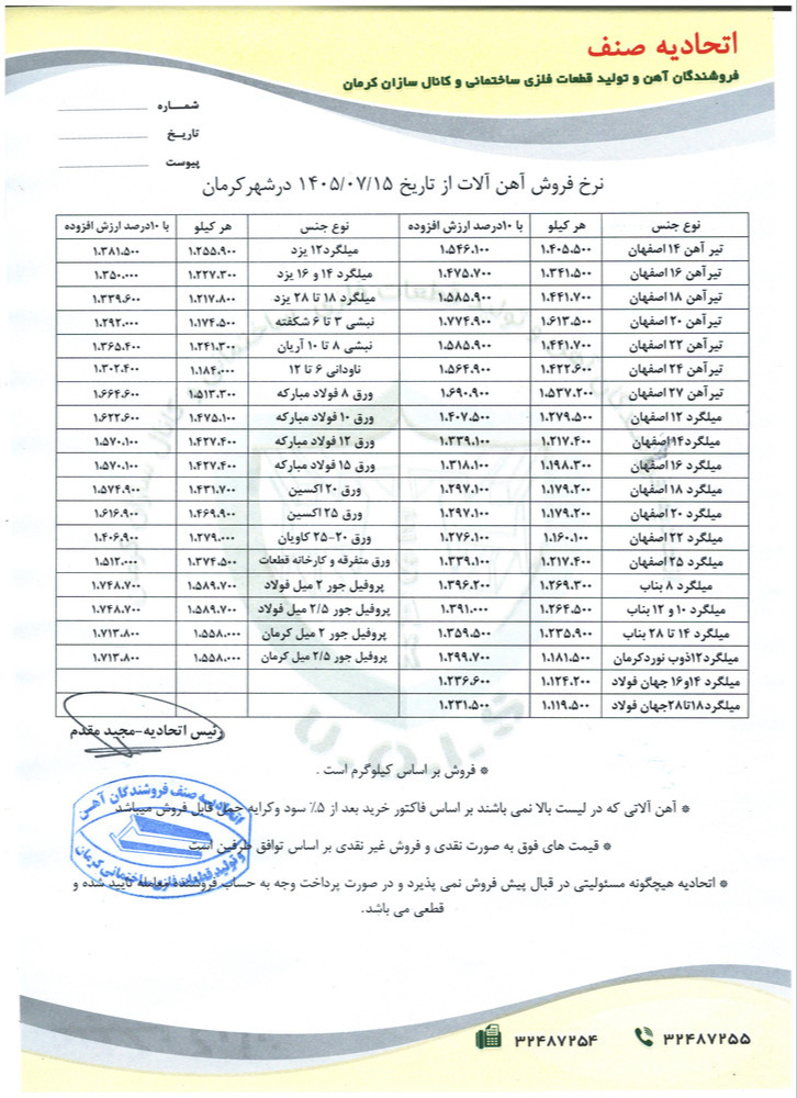 نرخنامه مورخه1405/07/15