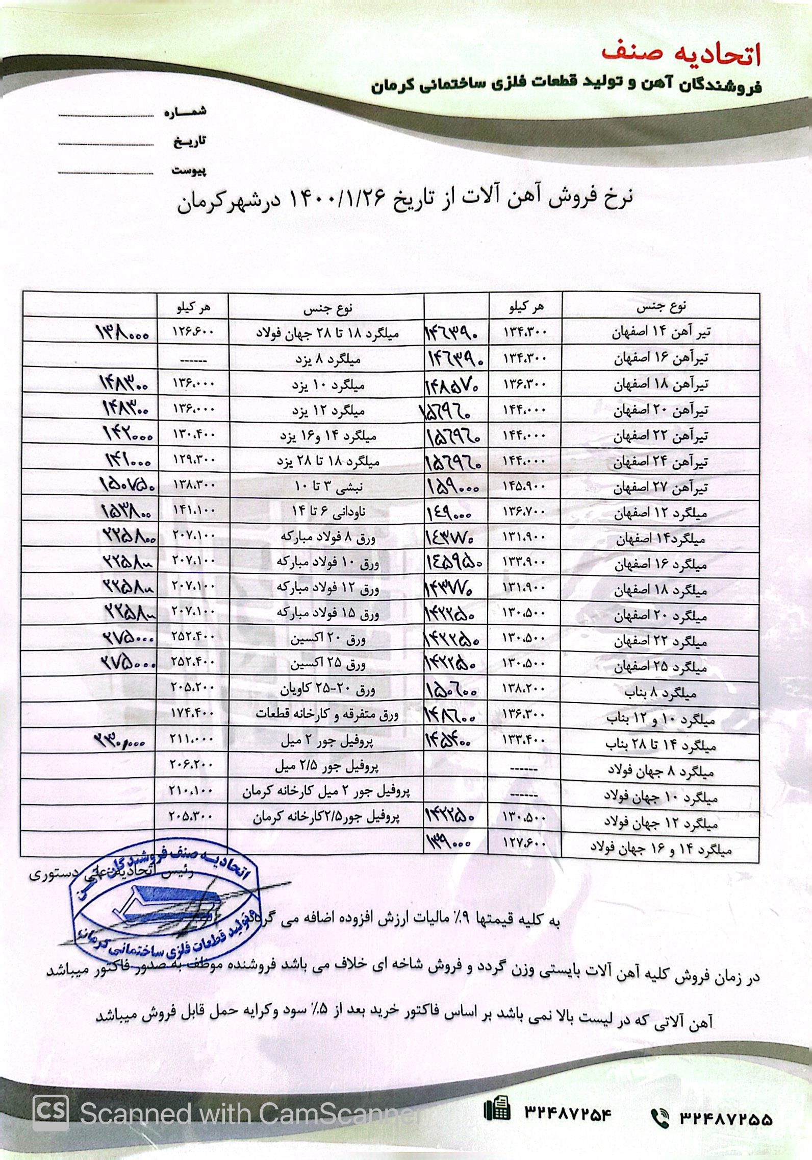 نرخنامه 1400/01/26