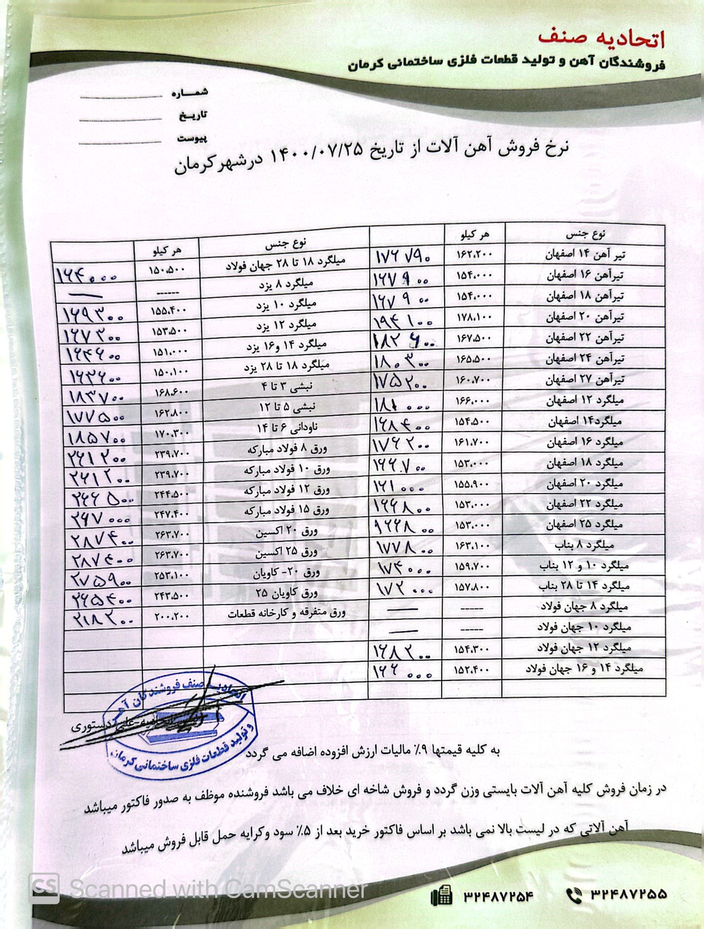 نرخنامه1400/07/25