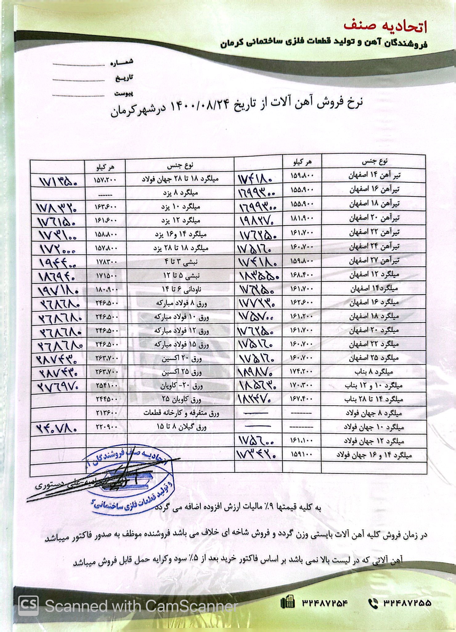 نرخنامه1400/08/24