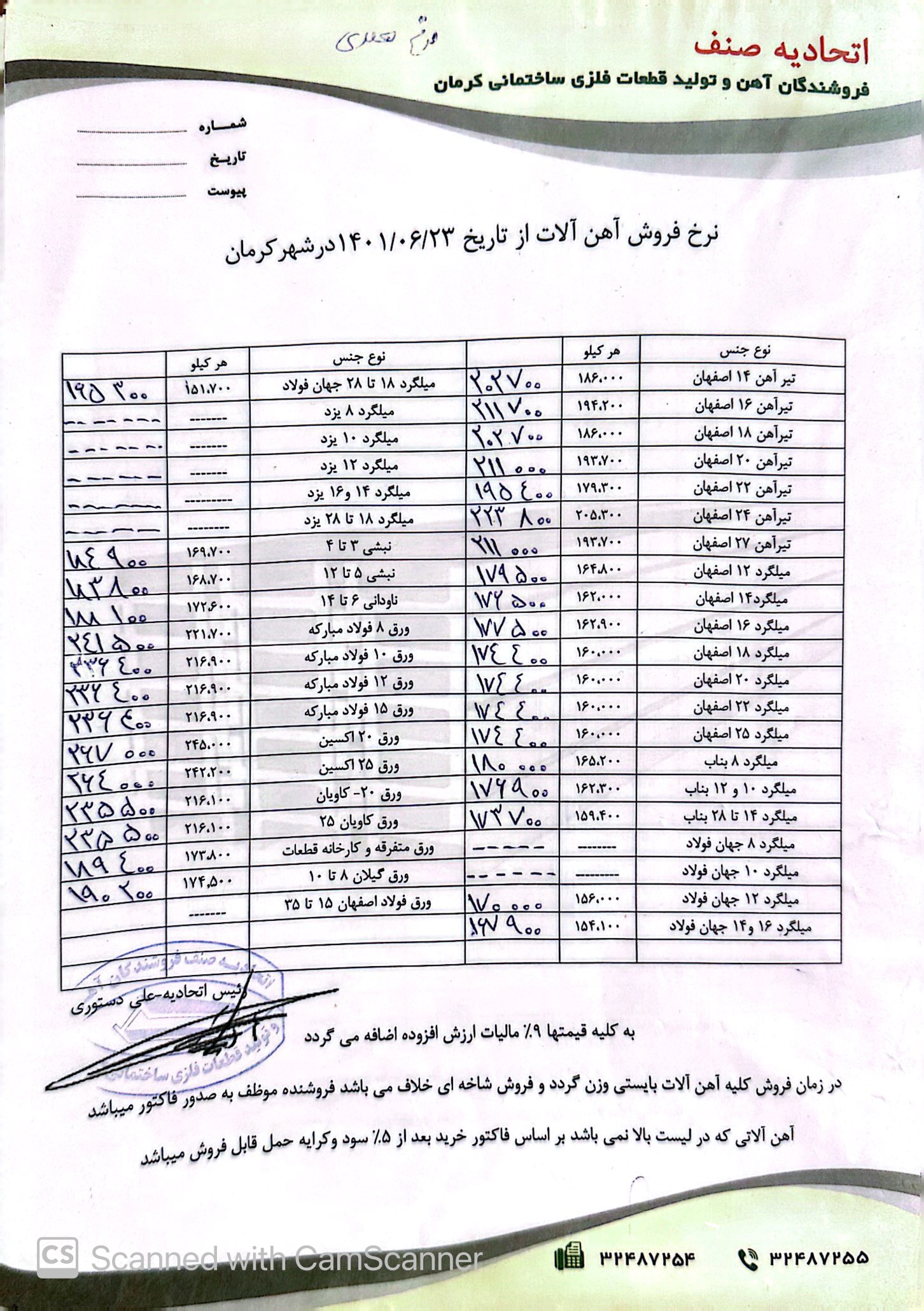 نرخنامه1401/06/23