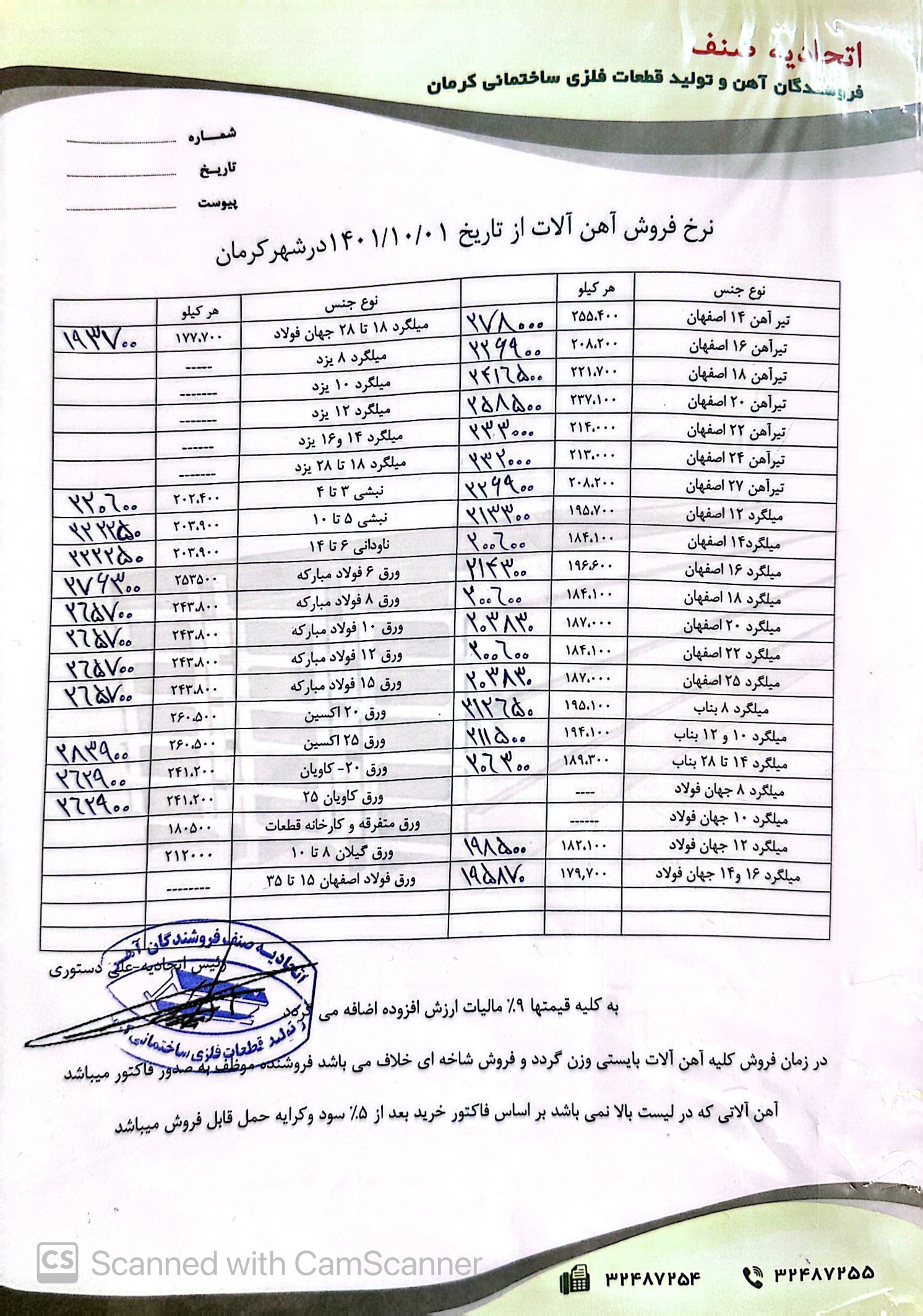 نرخنامه1401/10/01