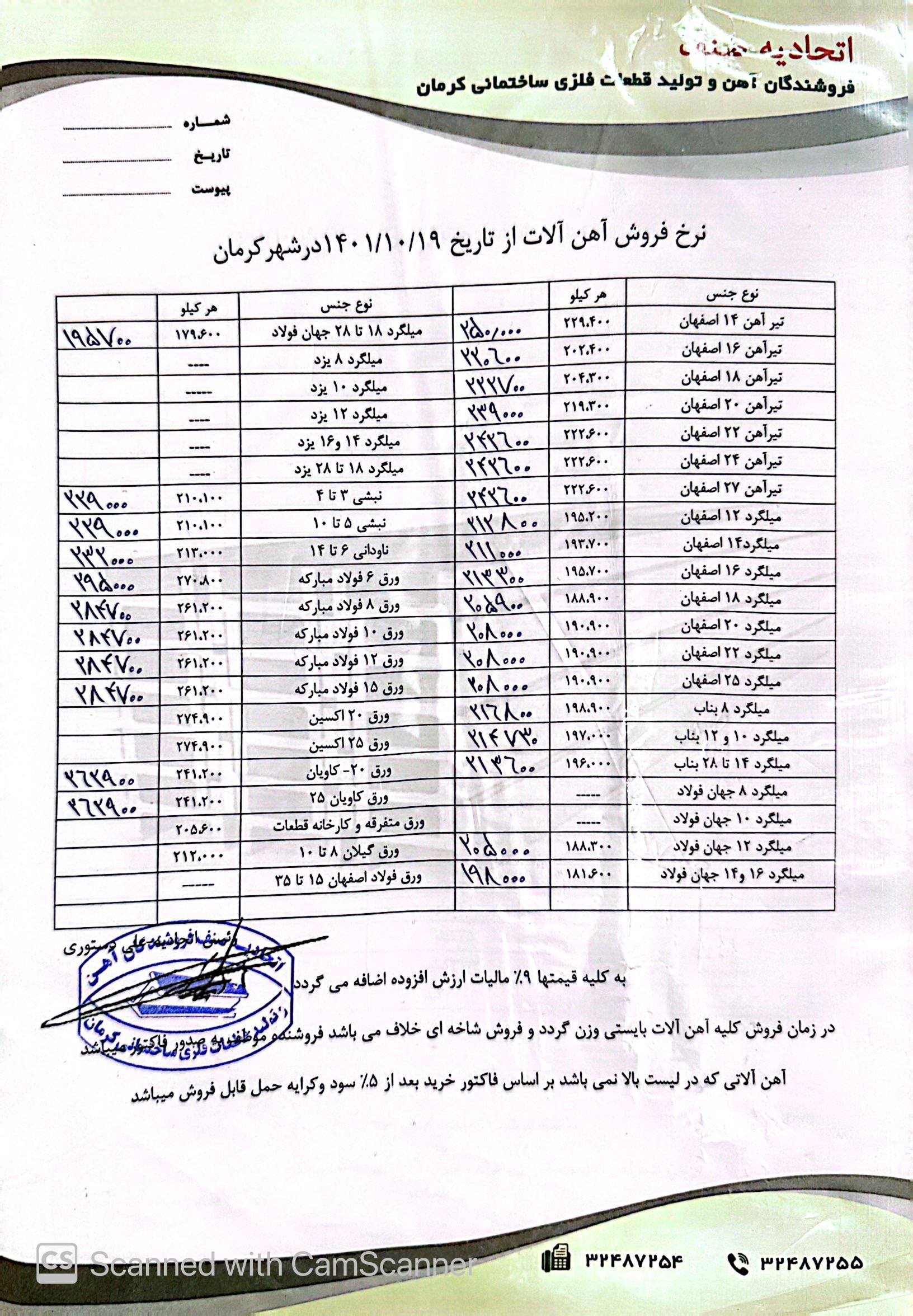 نرخنامه1401/10/19