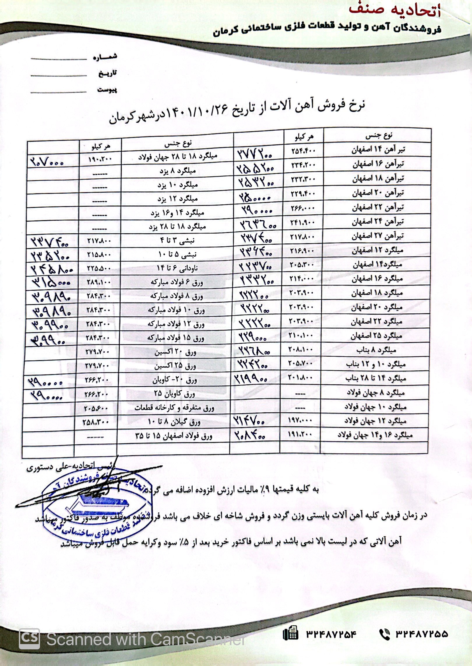 نرخنامه1401/10/26