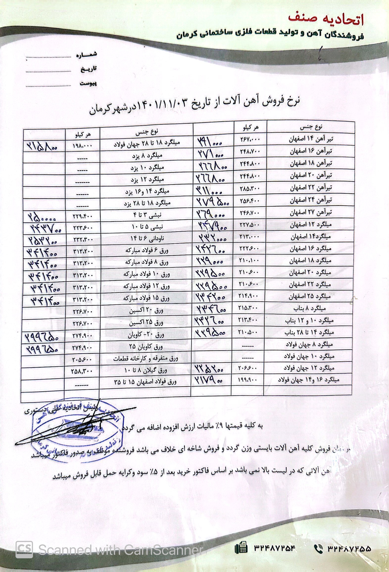 نرخنامه1401/11/03