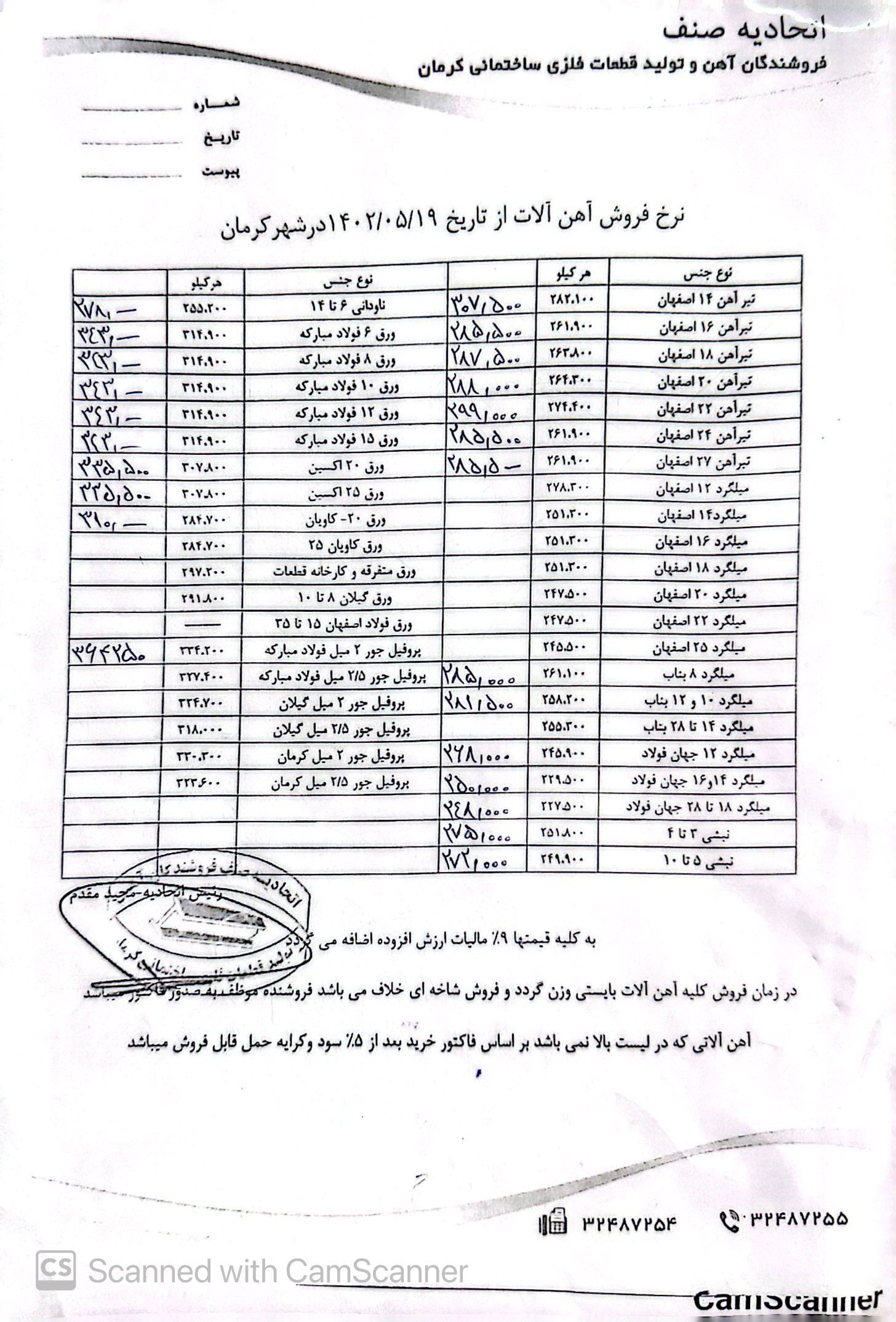 نرخنامه مورخه1402/05/19