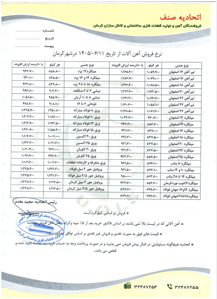 نرخنامه مورخه1405/06/11