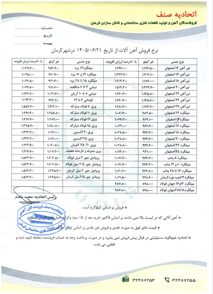 نرخنامه مورخه1405/06/21