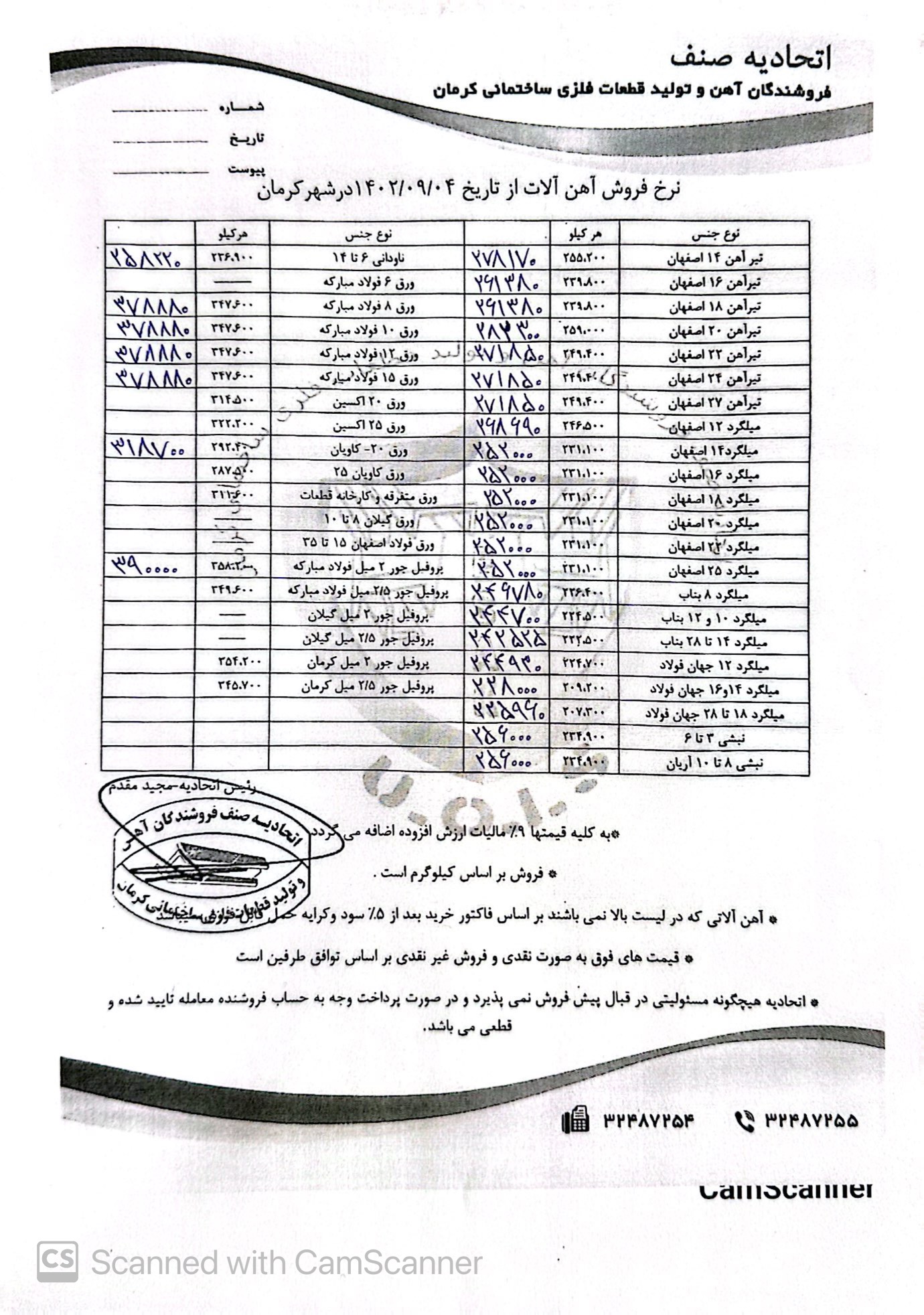 نرخنامه مورخه1402/09/04