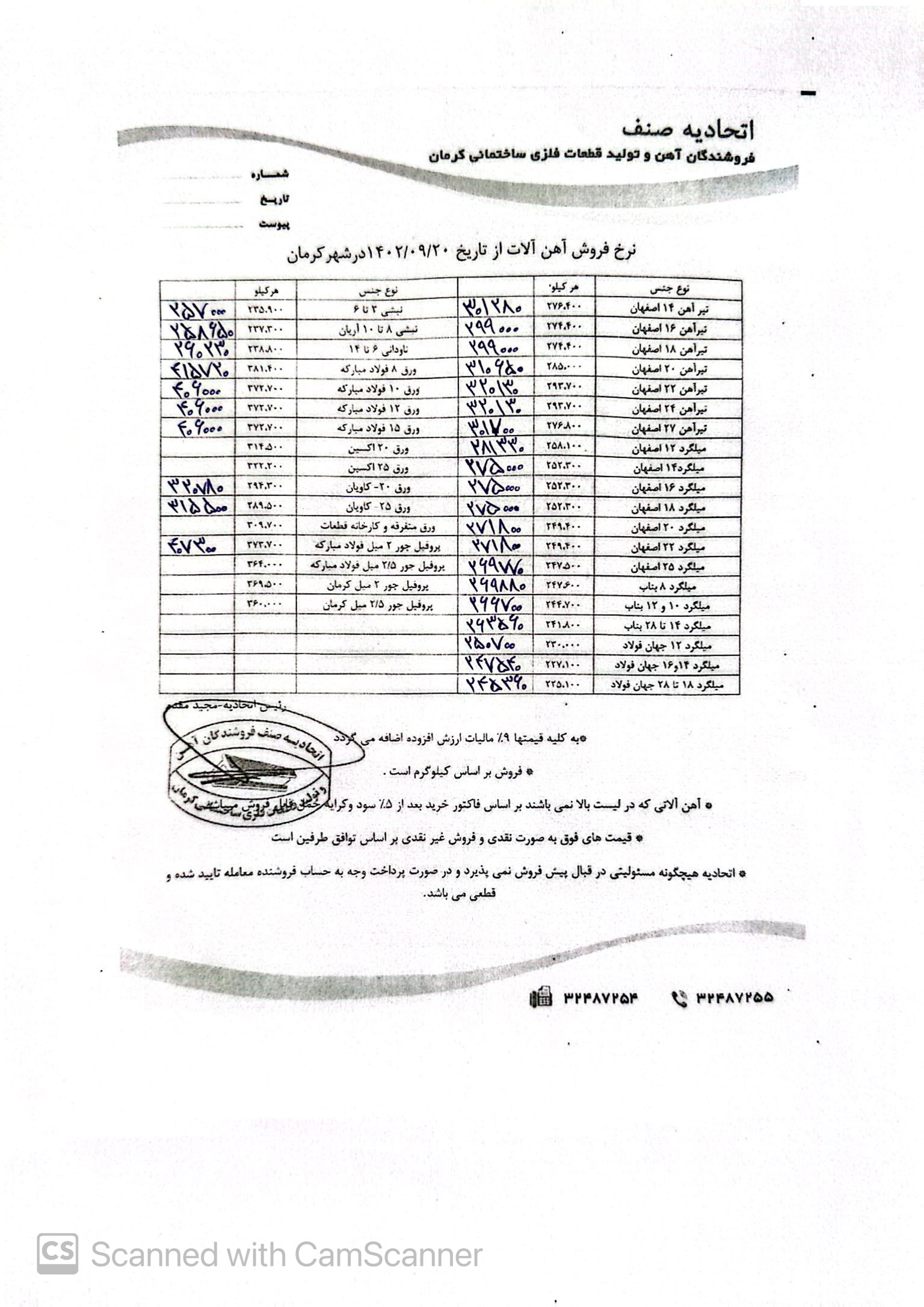 نرخنامه مورخه1402/09/20