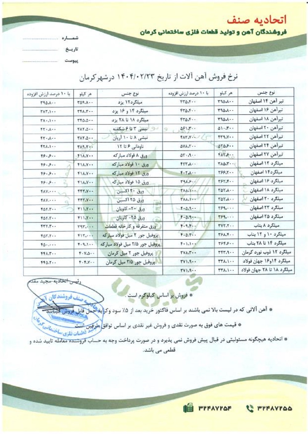 نرخنامه مورخه1404/02/23