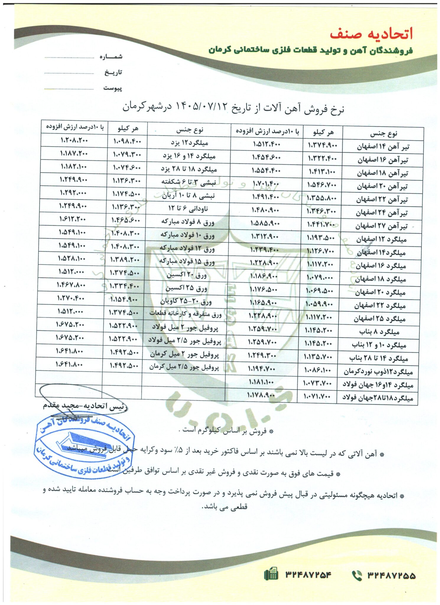 نرخنامه مورخه1405/07/12